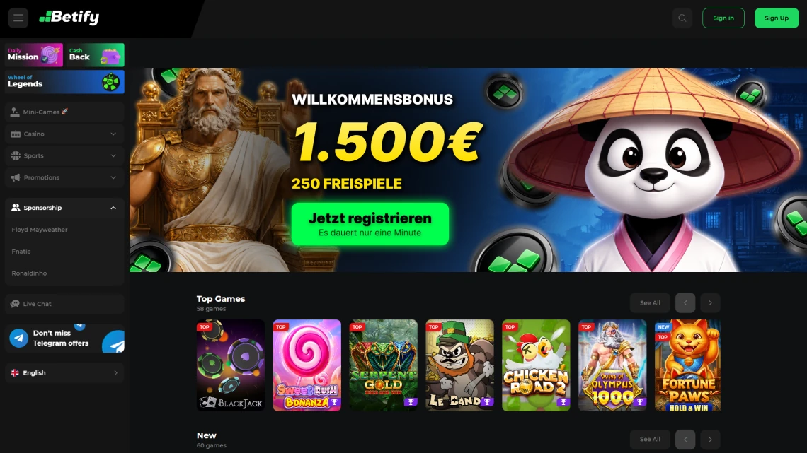 Betify Casino Spiele und Willkommensbonus